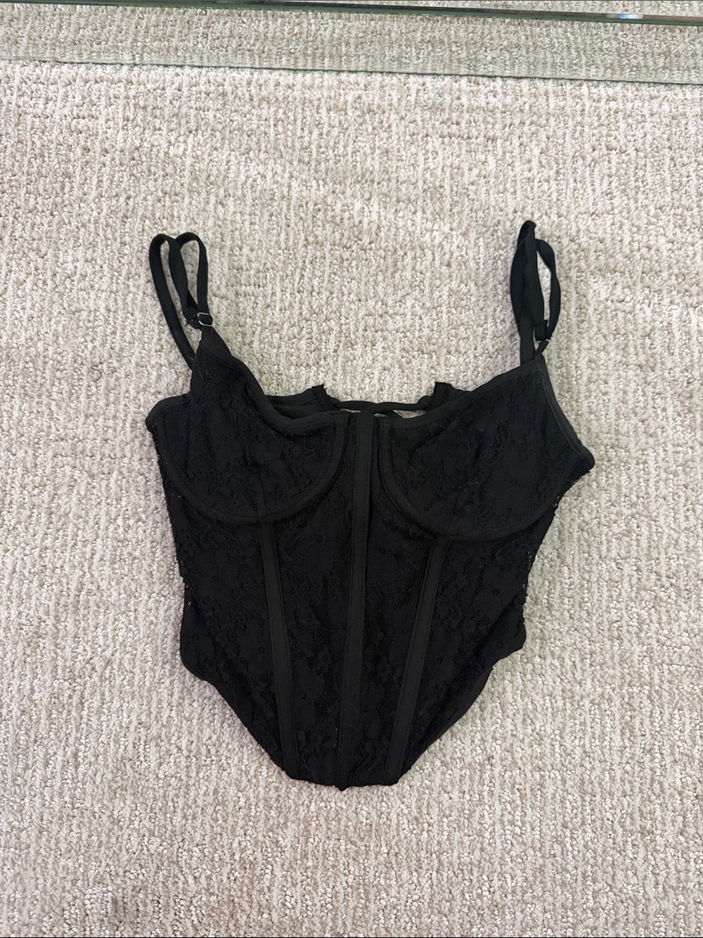 Black Lace Corset Crop Top with Adjustable Straps